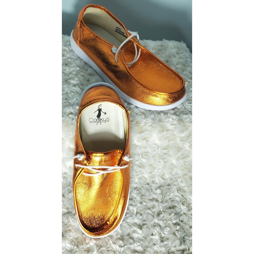Corkys Womens Orange Metallic Kayak SlipOn Shoes Size 8 Casual Festive Glam